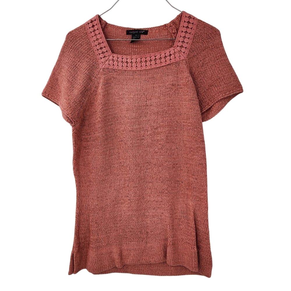 AUGUST SILK Short Sleeve Pink Knit Top Womens Size Small S